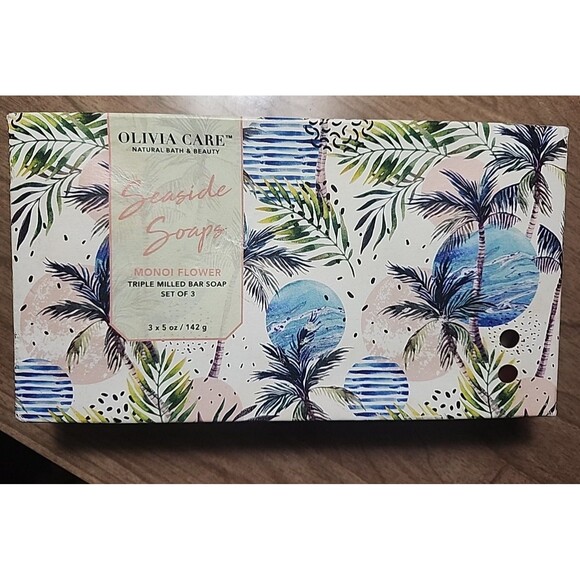Olivia Care Bath & Beauty Monoi Flowet Triple Milled Soap 3 Bars Box 5 Oz Each - Picture 1 of 12